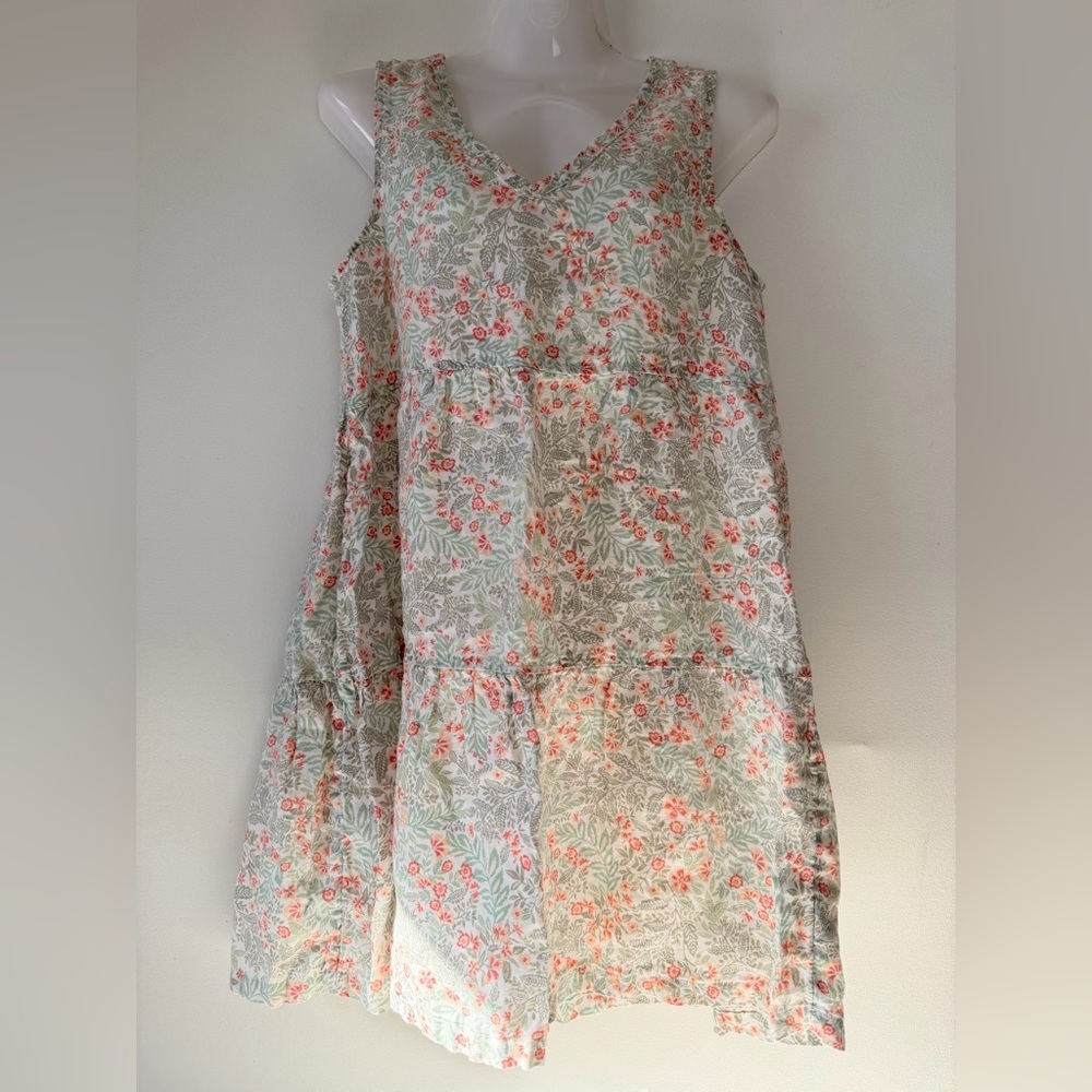 Joie Floral 100% Linen Tiered Mini Dress Women size Small Cottagecore Baby doll